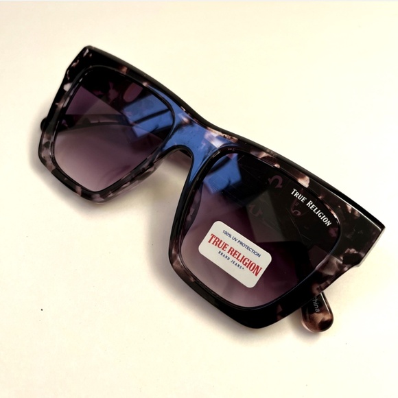 New TRUE RELIGION Square Sunglasses Oversized Acetate Tortoise Shell Black Logo main image 4